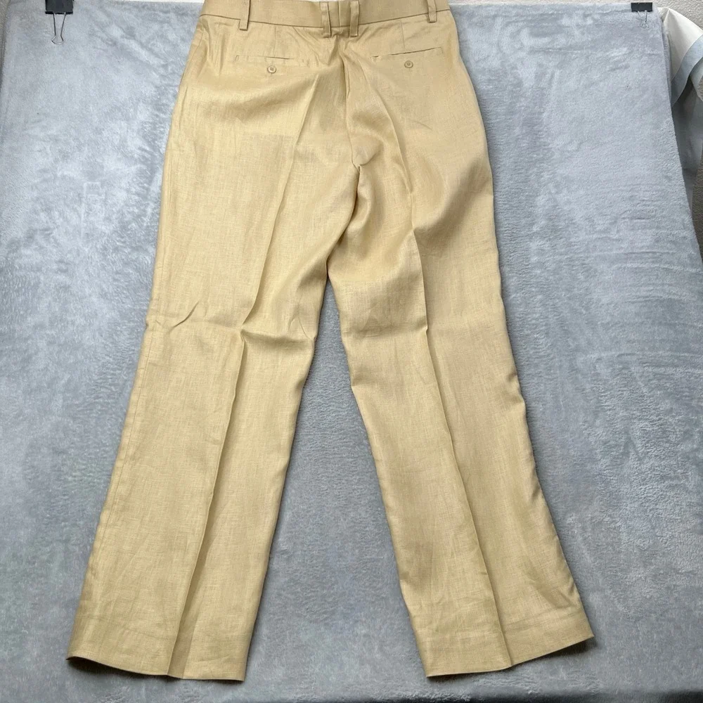 Prestige Original Mens Tan Linen Pants Pleated‎ Straight Leg Trousers 38x32